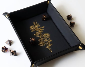 Gilded Sword Dice Tray - Dice Rolling Tray for DnD, Dungeons and Dragons, key tray, jewelry tray, vegan leather, nerd gift