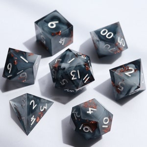 The Terror - smoke dice, handmade resin sharp edge dice set for DnD, D&D, Dungeons and Dragons, RPG dice, dark dice, black and white dice