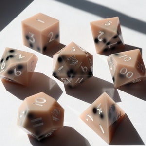 Milk Tea Boba Dice - kawaii dice, boba dice, handmade resin sharp edge dnd dice set for DnD, D&D, Dungeons and Dragons, RPG