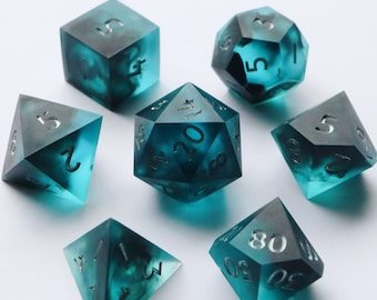 Drowned Sea blue and black matte handmade resin sharp edge dnd dice set for DnD, D&D, Dungeons and Dragons, RPG dice, smoke dice, matte dice