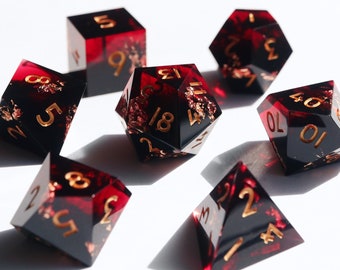 The Gods Are Athirst - red and black handmade resin sharp edge dnd dice set for DnD, D&D, Dungeons and Dragons, RPG dice, smoke dice