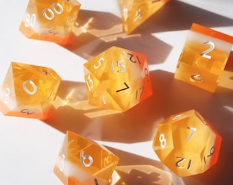 Orange Cream Soda dice - handmade resin sharp edge dice set for DnD, D&D, Dungeons and Dragons, RPG dice, cute dice, kawaii, fruit, orange