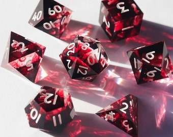 Persephone's Fury - red blood handmade resin sharp edge dice set for DnD, D&D, Dungeons and Dragons, RPG dice