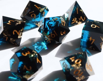 Possession - blue and black handmade resin sharp edge dnd dice set for DnD, D&D, Dungeons and Dragons, RPG dice, smoke dice, gold dice