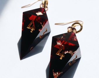 Gods Athirst D4 Dice Earrings - crystal dice, handmade dice, cute earrings, nerd earrings, Dungeons and Dragons, DnD earrings