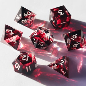 Persephone's Fury - red blood handmade resin sharp edge dice set for DnD, D&D, Dungeons and Dragons, RPG dice