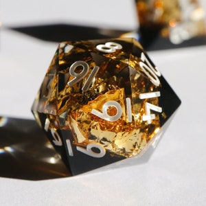Brutus - black and gold handmade resin sharp edge dnd dice set for DnD, D&D, Dungeons and Dragons, RPG dice, gold dice