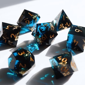 Possession - blue and black handmade resin sharp edge dnd dice set for DnD, D&D, Dungeons and Dragons, RPG dice, smoke dice, gold dice