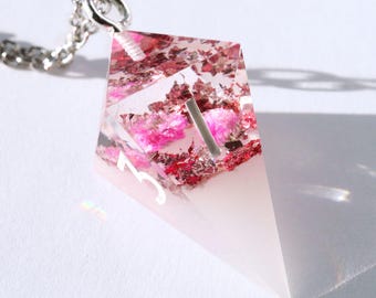 Pale Primavera D4 Dice Necklace - crystal dice, handmade dice, nerd necklace, Dungeons and Dragons, DnD jewelry, elegant floral jewelry