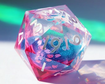 Sakura Tempest Chonk D20 - übergroßes D20, handgefertigtes Glitter Würfelset für DnD, Dungeons and Dragons, RPG Würfel