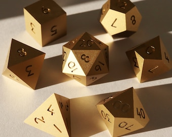 Ozymandias - gold ultra matte handmade resin sharp edge dnd dice set for DnD, D&D, Dungeons and Dragons, RPG dice, matte dice