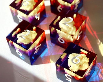 Sunrise Sonata 6D6 set -  cloud dice, handmade resin sharp edge 6 D6 dice set for DnD, MTG, RPG dice, fireball dice, D6 set, vaporwave