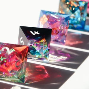 Dice Gacha Random Single - handmade resin sharp edge dnd dice for DnD, D&D, Dungeons and Dragons, RPG dice, resin dice, holo dice, foil dice