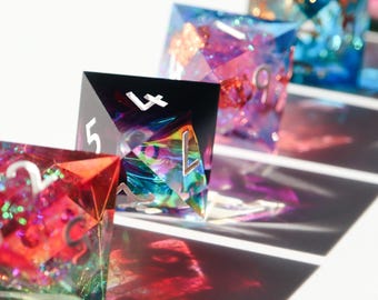 Dice Gacha Random Single - handmade resin sharp edge dnd dice for DnD, D&D, Dungeons and Dragons, RPG dice, resin dice, holo dice, foil dice