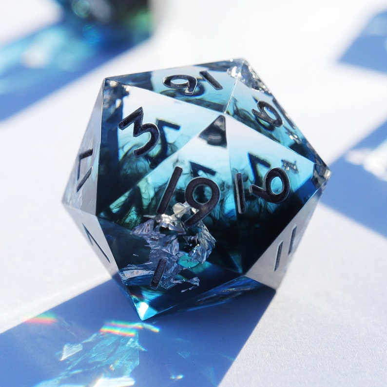 Coldhearted icy blue gradient handmade resin sharp edge dnd dice set for DnD, D&D, Dungeons and Dragons, RPG dice, ice dice image 5
