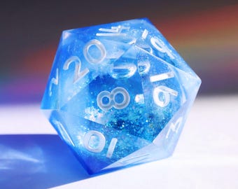 Dados de resina holográfica con borde afilado hechos a mano, de gran tamaño, con núcleo líquido de copo de nieve D20 Chonk para DnD, Dungeons and Dragons y Ice RPG.