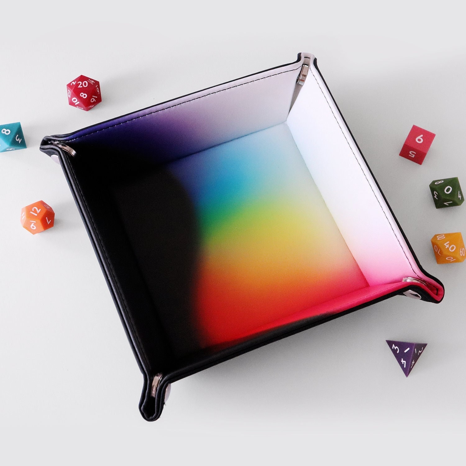 CMYK Rainbow Dice Tray - Dice Rolling Tray for DnD, Dungeons and Dragons, Key Holder, key tray, jewelry tray, vegan leather, nerd gift