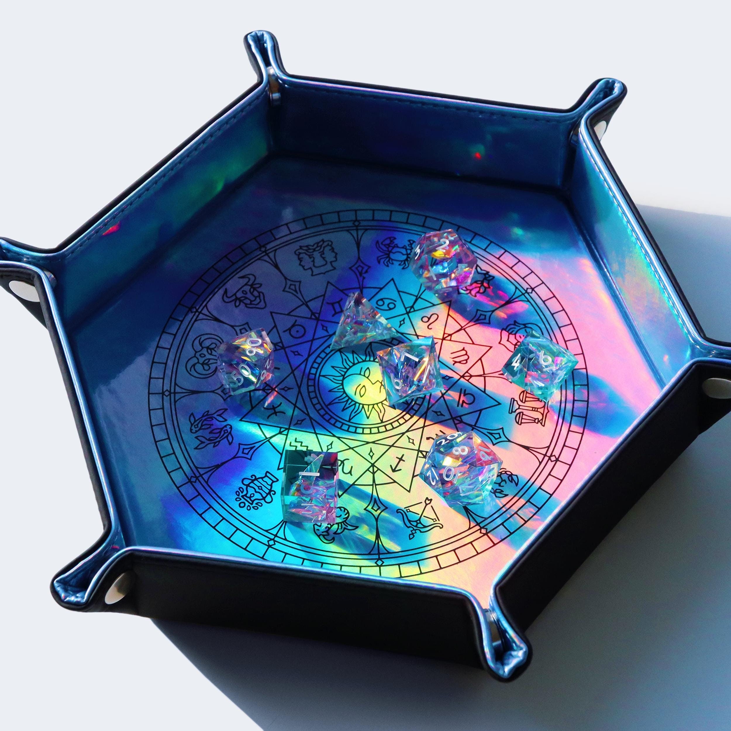 Astrology Circle Holographic Dice Tray - Dice Rolling Tray for DnD, Dungeons and Dragons, trinket tray, key tray, jewelry tray, nerd gift