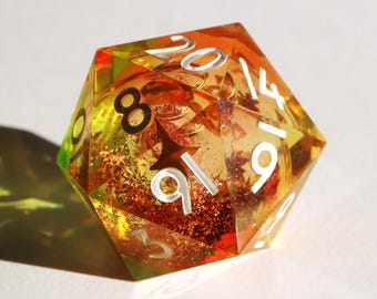 Auburn Breeze Liquid Core Chonk D20 - oversized d20, glitter handmade resin sharp edge dice set for DnD, Dungeons and Dragons, RPG dice