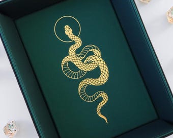 Divine Serpent Dice Tray - Dice Rolling Tray for DnD, Dungeons and Dragons, key tray, trinket tray, jewelry tray, vegan leather, nerd gift