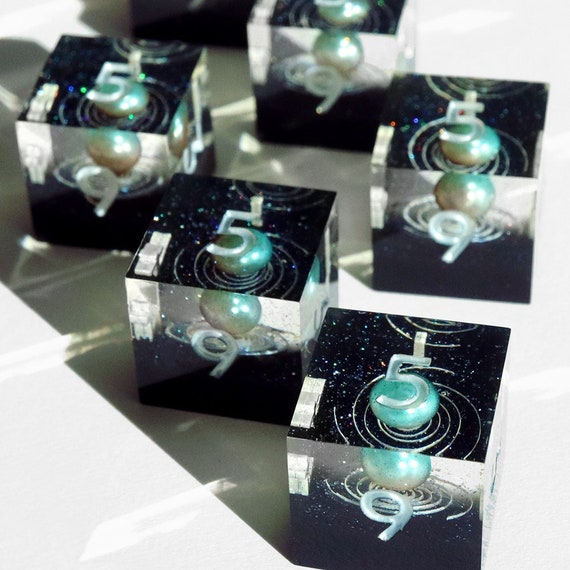 Andromeda Luxe 6D6 set -  galaxy dice, handmade resin sharp edge 6 D6 dice set for DnD, MTG, RPG dice, space dice, D6 set