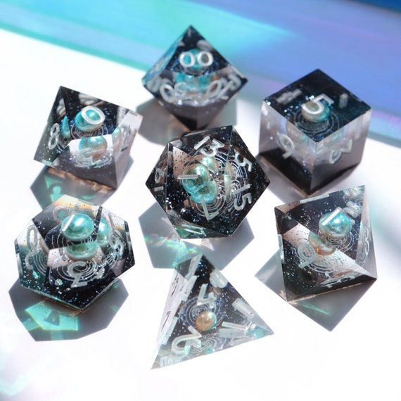 Andromeda Luxe - galaxy dice, planet dice, astronomy, handmade resin sharp edge dnd dice set for DnD, D&D, Dungeons and Dragons, RPG dice