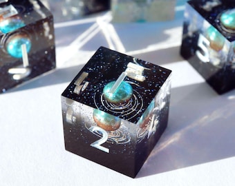 Andromeda Luxe 6d6 set - handmade resin sharp edge dnd dice set, D&D, Dungeons and Dragons, dark dice, galaxy planet dice, RPG