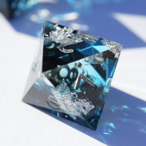 Coldhearted icy blue gradient handmade resin sharp edge dnd dice set for DnD, D&D, Dungeons and Dragons, RPG dice, ice dice image 3