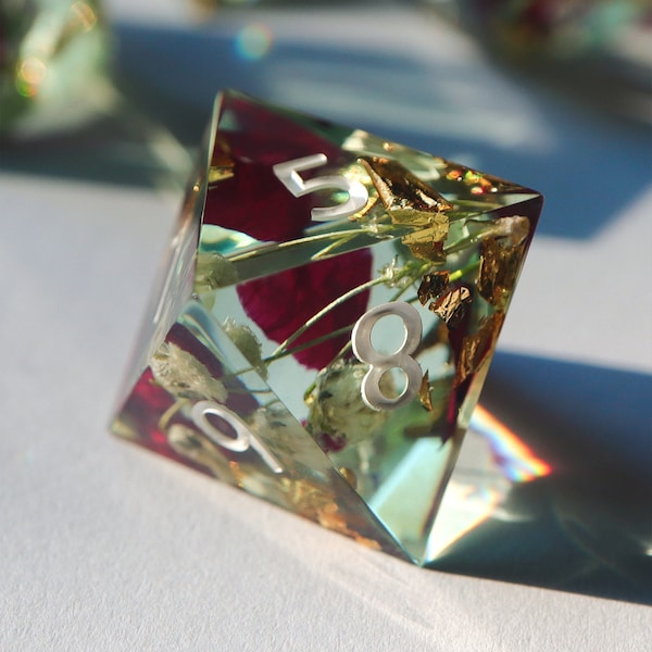 Victorian Tearoom - floral handmade resin sharp edge dnd dice set with real flowers for DnD, D&D, Dungeons and Dragons, RPG dice