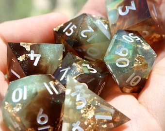 Earthtones - nature dice, druid dice, ranger dice, handmade resin sharp edge dnd dice set for DnD, D&D, Dungeons and Dragons, RPG dice