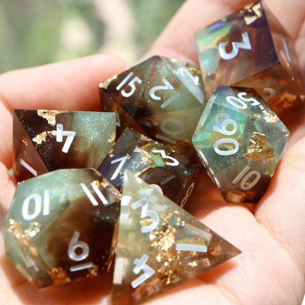 Earthtones - Naturwürfel, Druidenwürfel, Waldläuferwürfel, handgemachtes scharfkantiges Würfelset für DnD, D&D, Dungeons and Dragons, RPG Würfel