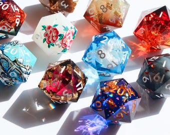 Dice Gacha Random D20 - handmade resin sharp edge dnd dice for DnD, D&D, Dungeons and Dragons, RPG dice, D20 dice, resin dice, holo dice