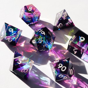 Warlock Deluxe - holographic handmade resin sharp edge dnd dice set for DnD, D&D, Dungeons and Dragons, RPG dice