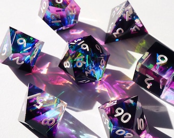Warlock Deluxe - holographic handmade resin sharp edge dnd dice set for DnD, D&D, Dungeons and Dragons, RPG dice