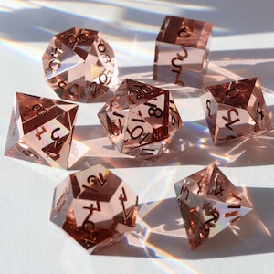 Ritz Quartz - holographic handmade resin sharp edge dice set for DnD, D&D, Dungeons and Dragons, RPG dice, fancy dice