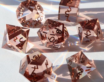 Ritz Quartz - holographic handmade resin sharp edge dice set for DnD, D&D, Dungeons and Dragons, RPG dice, fancy dice
