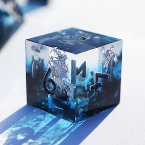 Coldhearted icy blue gradient handmade resin sharp edge dnd dice set for DnD, D&D, Dungeons and Dragons, RPG dice, ice dice image 2