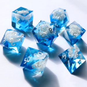 Blue Sky Hymnal - gradient cloud dice, handmade resin sharp edge dnd dice set for DnD, D&D, Dungeons and Dragons, RPG dice
