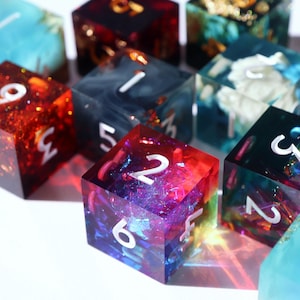 Randomized 6d6 set - handmade resin sharp edge dnd dice set, D&D, Dungeons and Dragons, galaxy dice, resin dice, holo, rogue dice