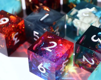 Randomized 6d6 set - handmade resin sharp edge dnd dice set, D&D, Dungeons and Dragons, galaxy dice, resin dice, holo, rogue dice