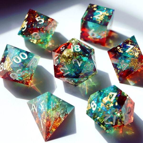 The Magician's Dream - holographic handmade resin sharp edge dice set for DnD D&D, Dungeons and Dragons, RPG dice, galaxy dice, sparkly dice