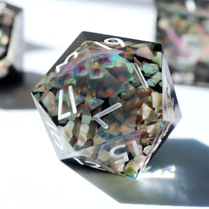 Siren Scales - handmade resin sharp edge dnd dice set for DnD, D&D, Dungeons and Dragons, RPG dice, opal dice, mermaid dice, ocean dice