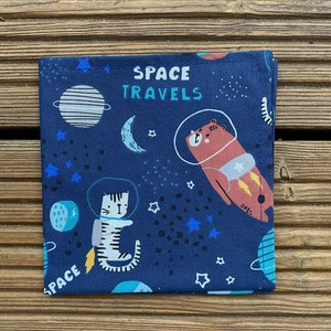 Napkin lined in children's pattern fabric Animaux de l'Espace