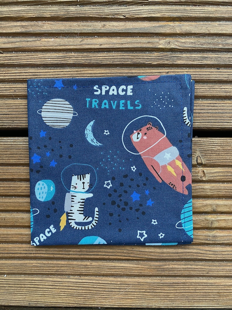 Napkin lined in children's pattern fabric Animaux de l'Espace