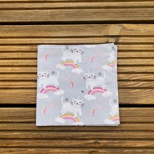 Napkin lined in children's pattern fabric Chat Gris