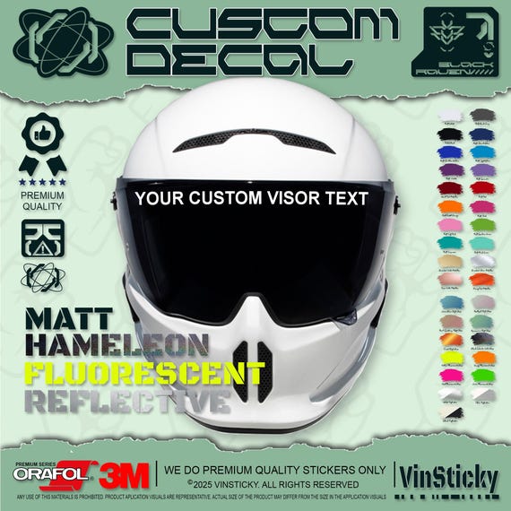 CUSTOM VISOR TEXT (2 Pac) for Motorcycle Helmet/visor Strip/racing