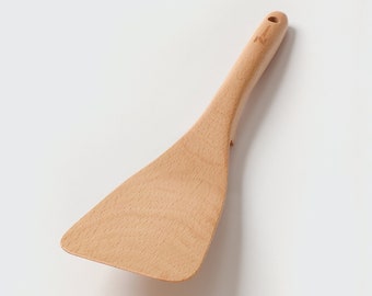 Espátula de madera Zeawin para sartenes antiadherentes: diseño fino y plano para voltear, remover y servir. Perfecta para uso diario.