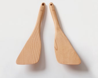 Zeawin Holzspachtel Handgefertigt, Dünne Flache Pfannenwender Küche Kochen Utensilien zum Drehen, Spiegeln, Rühren, Servieren, Linkshänder Geschenke Set