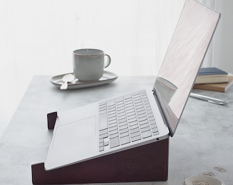 Handmade Leather Laptop Stand – Ergonomic Foldable Design, Portable
