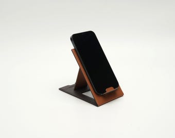 Foldable Vegan Leather Phone Tablet Stand, Portable Desk Mount (3 Viewing Positions)